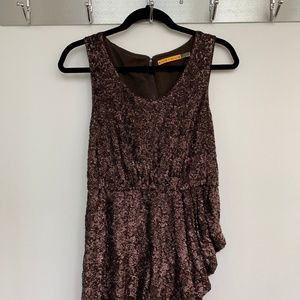 Alice & Olivia Brown Sequin Valerie Draped Dress